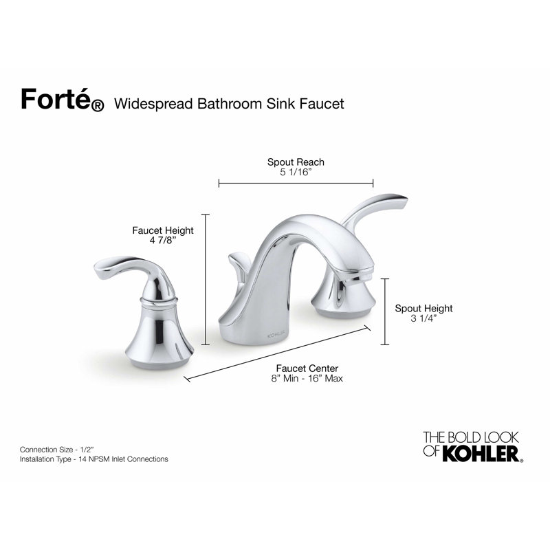 K102724BN Kohler Forte® Widespread Bathroom Faucet with PopUp Drain